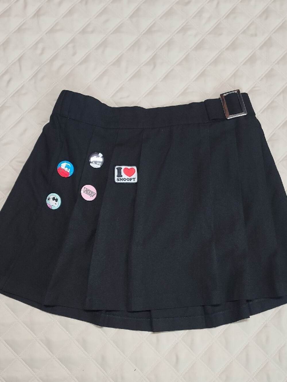 Justice Girl's Black Pleated Skort with I Love Snoopy Heart Patch XL